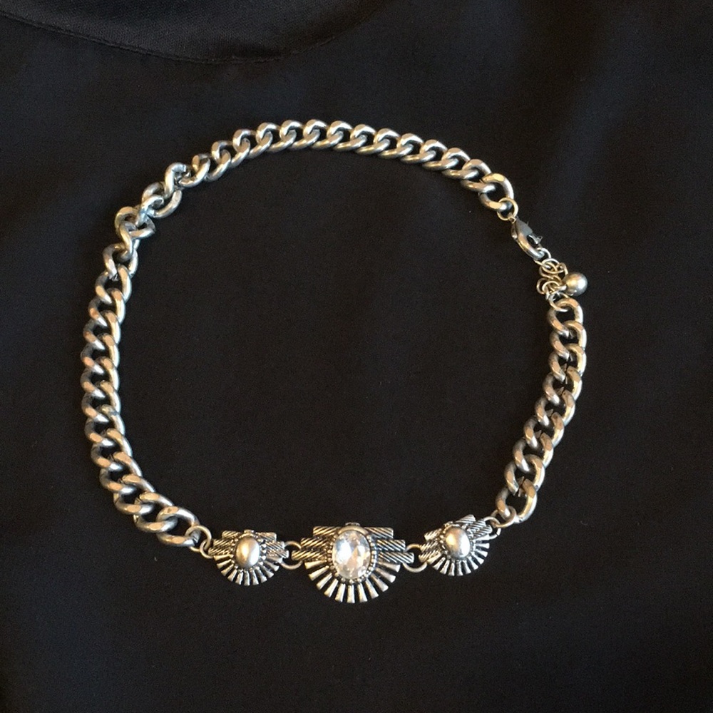 Silver rhinestone chain choker